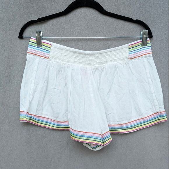 Solid & Striped Lennox White Linen/Cotton Blend Lightweight Mini Shorts, size L - Picture 2 of 7
